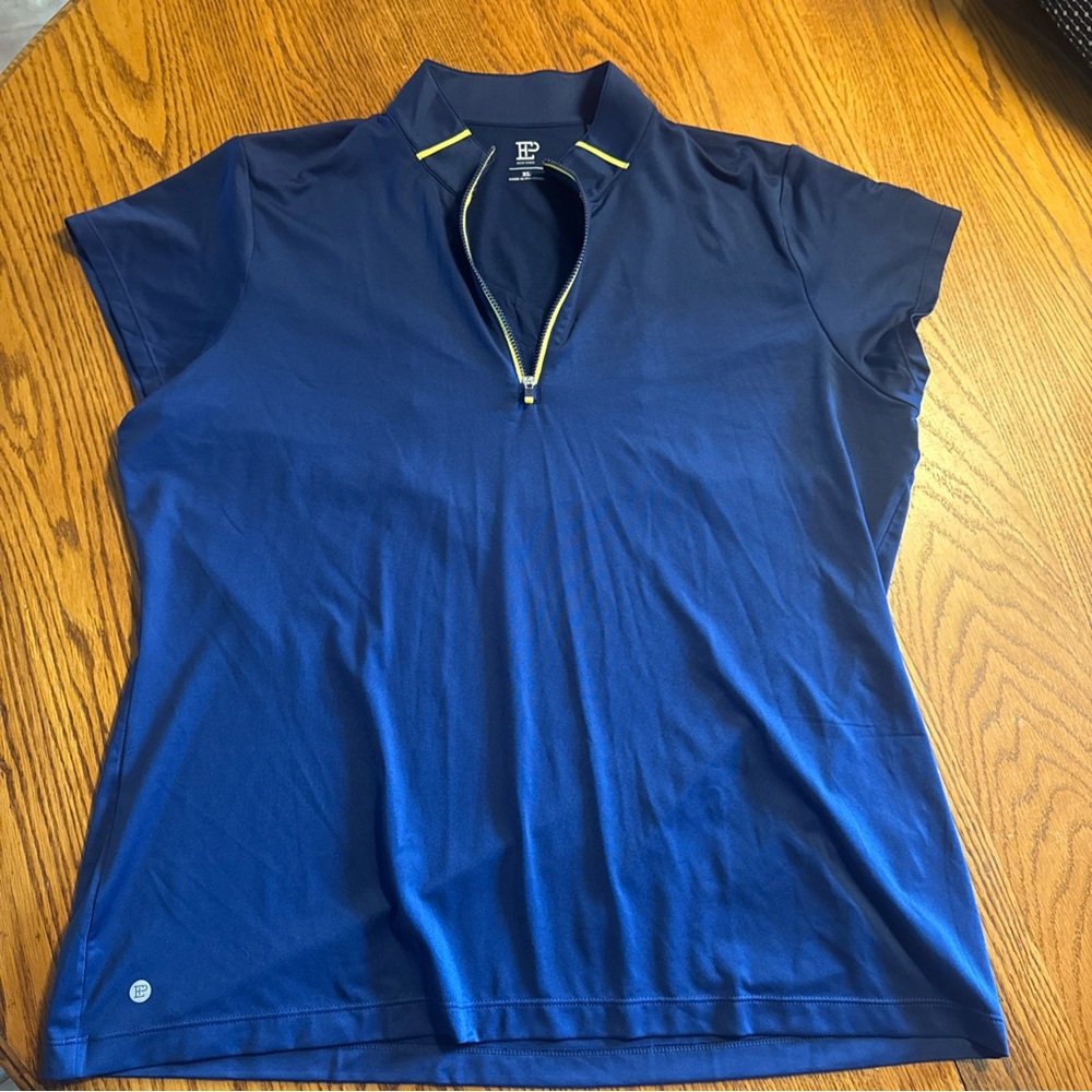 EP Pro Navy Short-Sleeve Zip Golf Polo with Yellow Trim